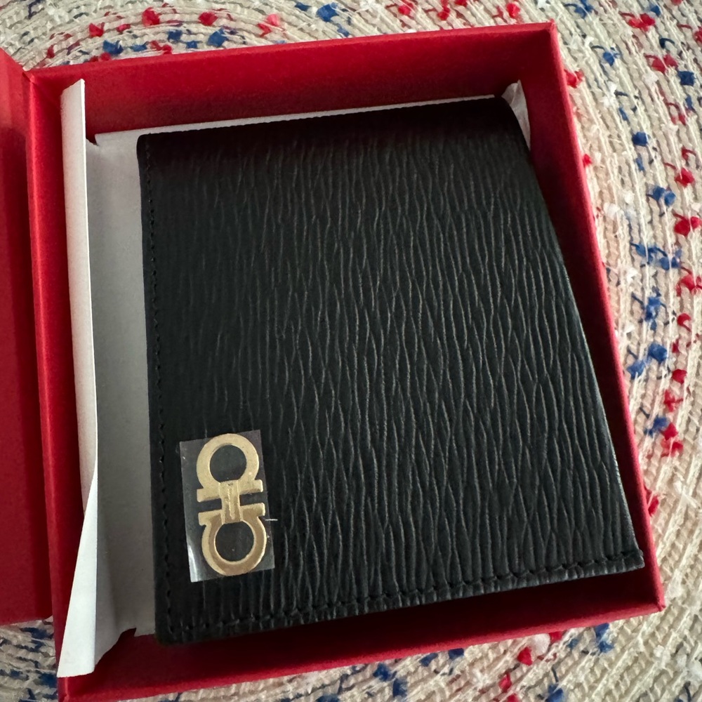 Salvatore Ferragamo Black Mens Revival Wallet with Textured Leather